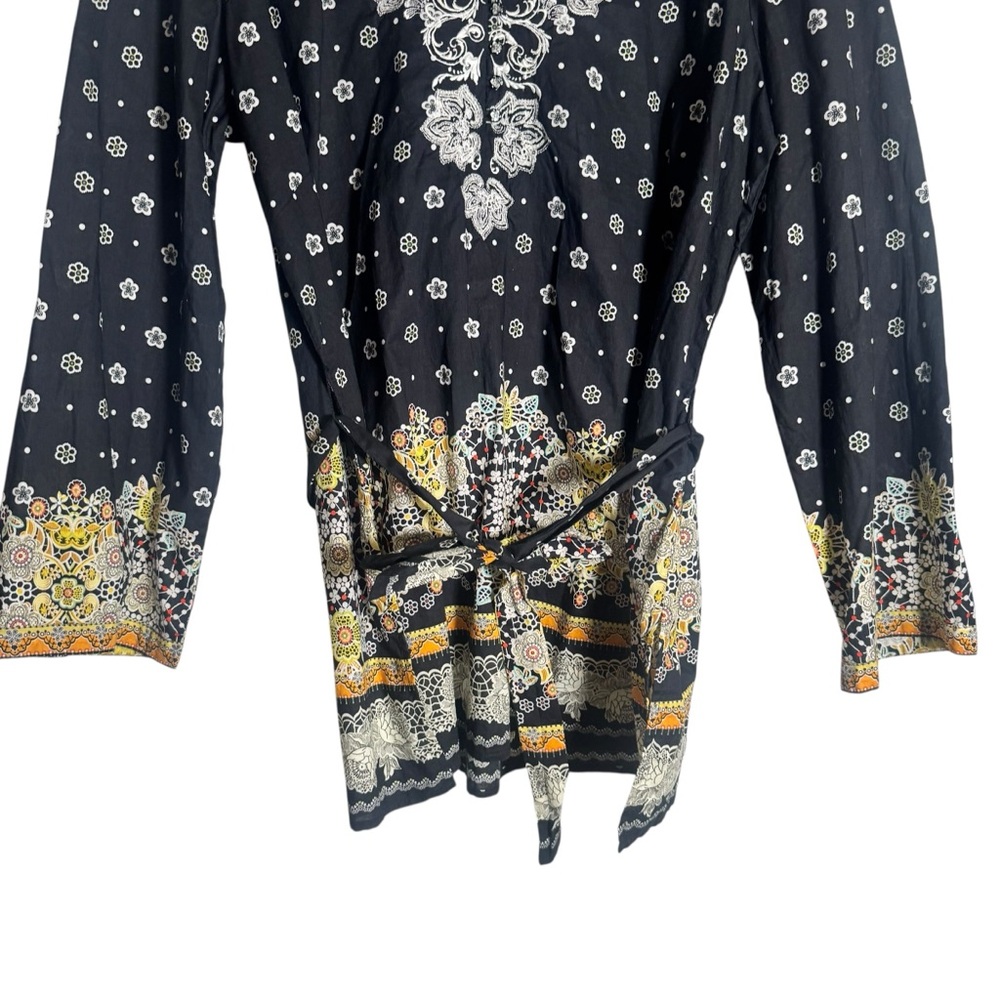 Robert Graham Paisley Carlisle Tunic Top Black White Tie Waist Floral Size XL - Picture 5 of 8